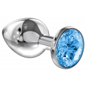 Большая серебристая анальная пробка Diamond Light blue Sparkle Large с голубым кристаллом - 8 см. - Lola Games - купить с доставкой в Раменском