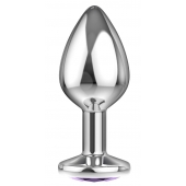 Большая серебристая анальная пробка Diamond Purple Sparkle Large с фиолетовым кристаллом - 8 см. - Lola Games - купить с доставкой в Раменском