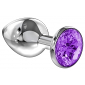 Большая серебристая анальная пробка Diamond Purple Sparkle Large с фиолетовым кристаллом - 8 см. - Lola Games - купить с доставкой в Раменском