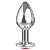 Большая серебристая анальная пробка Diamond Red Sparkle Large с красным кристаллом - 8 см. - Lola Games - купить с доставкой в Раменском