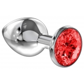 Большая серебристая анальная пробка Diamond Red Sparkle Large с красным кристаллом - 8 см. - Lola Games - купить с доставкой в Раменском