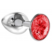Малая серебристая анальная пробка Diamond Red Sparkle Small с красным кристаллом - 7 см. - Lola Games - купить с доставкой в Раменском