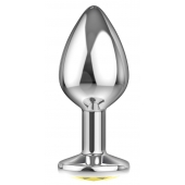 Большая серебристая анальная пробка Diamond Yellow Sparkle Large с жёлтым кристаллом - 8 см. - Lola Games - купить с доставкой в Раменском