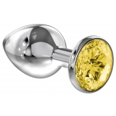 Большая серебристая анальная пробка Diamond Yellow Sparkle Large с жёлтым кристаллом - 8 см. - Lola Games - купить с доставкой в Раменском