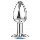 Малая серебристая анальная пробка Diamond Light blue Sparkle Small с голубым кристаллом - 7 см. - Lola Games - купить с доставкой в Раменском