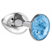 Малая серебристая анальная пробка Diamond Light blue Sparkle Small с голубым кристаллом - 7 см. - Lola Games - купить с доставкой в Раменском