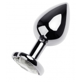 Серебристая анальная пробка с прозрачным кристаллом-сердцем - 8 см. - ToyFa - купить с доставкой в Раменском