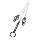 Черно-серебристые зажимы для сосков с кольцом для пениса TOYFA Metal - ToyFa - купить с доставкой в Раменском