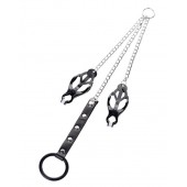 Черно-серебристые зажимы для сосков с кольцом для пениса TOYFA Metal - ToyFa - купить с доставкой в Раменском