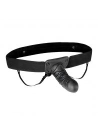 Чёрный полый страпон с вибрацией Unisex Vibrating Hollow Strap-On - 14 см. - Lux Fetish - купить с доставкой в Раменском