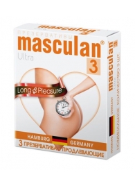 Розовые презервативы Masculan Ultra Long Pleasure с колечками, пупырышками и продлевающим эффектом - 3 шт. - Masculan - купить с доставкой в Раменском