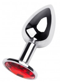 Маленькая коническая серебристая анальная пробка с красным кристаллом - 7 см. - ToyFa - купить с доставкой в Раменском