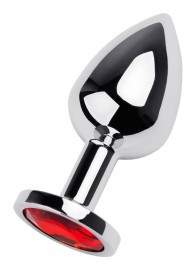 Серебристая коническая анальная пробка с красным кристаллом - 8 см. - ToyFa - купить с доставкой в Раменском