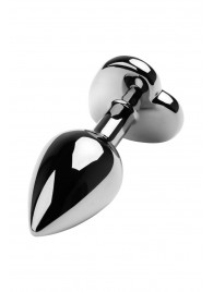 Серебристая коническая анальная пробка с красным кристаллом-сердечком - 7 см. - ToyFa - купить с доставкой в Раменском