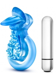 Голубое эрекционное виброкольцо 10 Function Vibrating Tongue Ring - Blush Novelties - в Раменском купить с доставкой