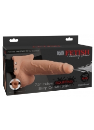 Телесный полый страпон с имитацией эякуляции 7.5  Hollow Squirting Strap-On with Balls Flesh - 21,6 см. - Pipedream - купить с доставкой в Раменском