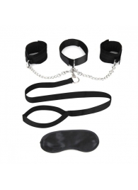 Чёрный ошейник с наручниками и поводком Collar Cuffs   Leash Set - Lux Fetish - купить с доставкой в Раменском