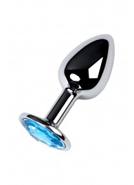 Серебристая конусовидная анальная пробка с голубым кристаллом - 7 см. - ToyFa - купить с доставкой в Раменском