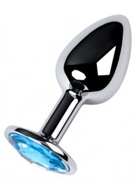 Серебристая конусовидная анальная пробка с голубым кристаллом - 7 см. - ToyFa - купить с доставкой в Раменском