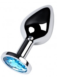 Серебристая конусовидная анальная пробка с голубым кристаллом - 8 см. - ToyFa - купить с доставкой в Раменском