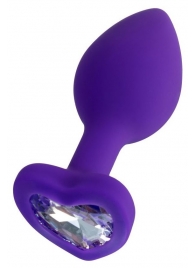 Фиолетовая анальная втулка Diamond Heart с прозрачным кристаллом - 8 см. - ToyFa - купить с доставкой в Раменском Фиолетовая анальная втулка Diamond Heart с прозрачным кристаллом - 8 см. - ToyFa - купить с доставкой в Раменском