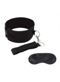 Черный ошейник с длинным поводком Collar and Leash Set - Lux Fetish - купить с доставкой в Раменском