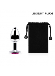 Серебристая анальная пробка с малиновым кристаллом - 7,2 см. - Anal Jewelry Plug - купить с доставкой в Раменском