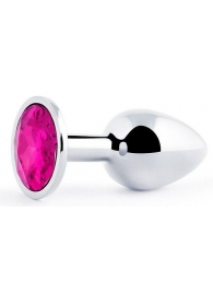 Серебристая анальная пробка с малиновым кристаллом - 7,2 см. - Anal Jewelry Plug - купить с доставкой в Раменском