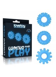 Набор из 3 голубых, светящихся в темноте эрекционных колец Lumino Play - Lovetoy - в Раменском купить с доставкой