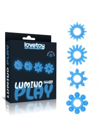 Набор из 4 голубых, светящихся в темноте эрекционных колец Lumino Play - Lovetoy - в Раменском купить с доставкой