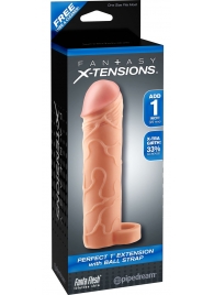 Телесная насадка с кольцом Perfect 1 Extension with Ball Strap - 17 см. - Pipedream - в Раменском купить с доставкой