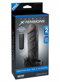 Чёрная вибронасадка с кольцом Vibrating Real Feel 2 Extension - 16 см. - Pipedream - в Раменском купить с доставкой