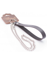 Серебристый металлический поводок с кожаной черной ручкой - 80 см. - Crazy Handmade - купить с доставкой в Раменском