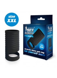 Черная открытая насадка на пенис с кольцом для мошонки XXL-size - 9,4 см. - Sex Expert - в Раменском купить с доставкой