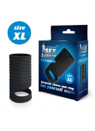 Черная открытая насадка на пенис с кольцом для мошонки XL-size - 8,9 см. - Sex Expert - в Раменском купить с доставкой