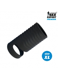 Черная открытая насадка на пенис с кольцом для мошонки XL-size - 8,9 см. - Sex Expert - в Раменском купить с доставкой