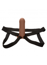 Коричневый фаллопротез из силикона Extension with Harness - 15,75 см. - California Exotic Novelties - купить с доставкой в Раменском