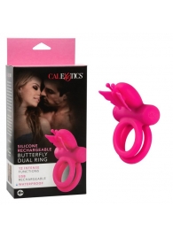 Розовое эрекционное виброкольцо Silicone Rechargeable Dual Butterfly Ring - California Exotic Novelties - в Раменском купить с доставкой