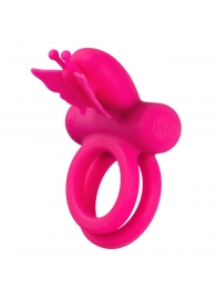 Розовое эрекционное виброкольцо Silicone Rechargeable Dual Butterfly Ring - California Exotic Novelties - в Раменском купить с доставкой