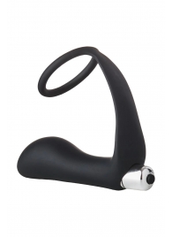 Черное эрекционное кольцо с вибропробкой Vibrating Anal Plug With Cockring - Dream Toys - в Раменском купить с доставкой