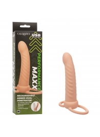 Телесная насадка для двойного проникновения Rechargeable Ribbed Dual Penetrator с вибрацией - California Exotic Novelties - купить с доставкой в Раменском