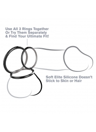Набор из трех черных эрекционных колец Silicone 3-Ring Stamina Set - Pipedream - в Раменском купить с доставкой
