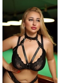 Черная кожаная сбруя с ошейником plus size из нежной кожи - БДСМ Арсенал - купить с доставкой в Раменском