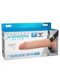 Телесный полый страпон на черных ремнях Hollow Silicone Strap-on - 17,8 см. - Pipedream - купить с доставкой в Раменском