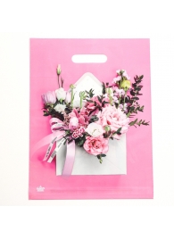 Розовый пакет с цветочным принтом и вырубной ручкой (40х31 см) - Сима-Ленд - купить с доставкой в Раменском