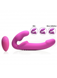 Розовый безремневой страпон с вибрацией и функцией расширения Inflatable Ergo-Fit Strapless Strap-On - XR Brands - купить с доставкой в Раменском