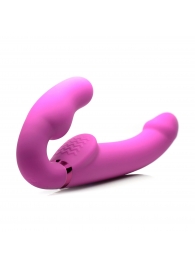 Розовый безремневой страпон с вибрацией и функцией расширения Inflatable Ergo-Fit Strapless Strap-On - XR Brands - купить с доставкой в Раменском