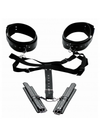 Черная бондажная система Acquire Easy Access Thigh Harness with Wrist Cuffs - XR Brands - купить с доставкой в Раменском