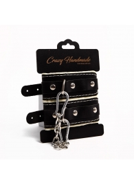 Черные скругленные наручники с мягкой бежевой подкладкой - Crazy Handmade - купить с доставкой в Раменском