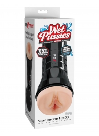Телесный мастурбатор-вагина в черной колбе Super Luscious Lips XXL - Pipedream - в Раменском купить с доставкой